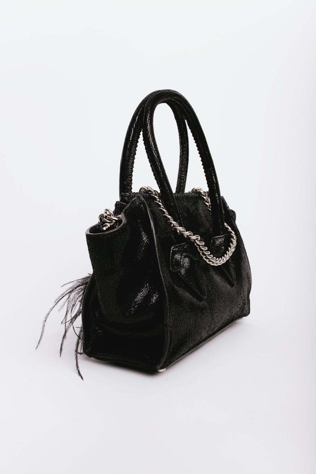 Valentina in Textured Black and Feathers