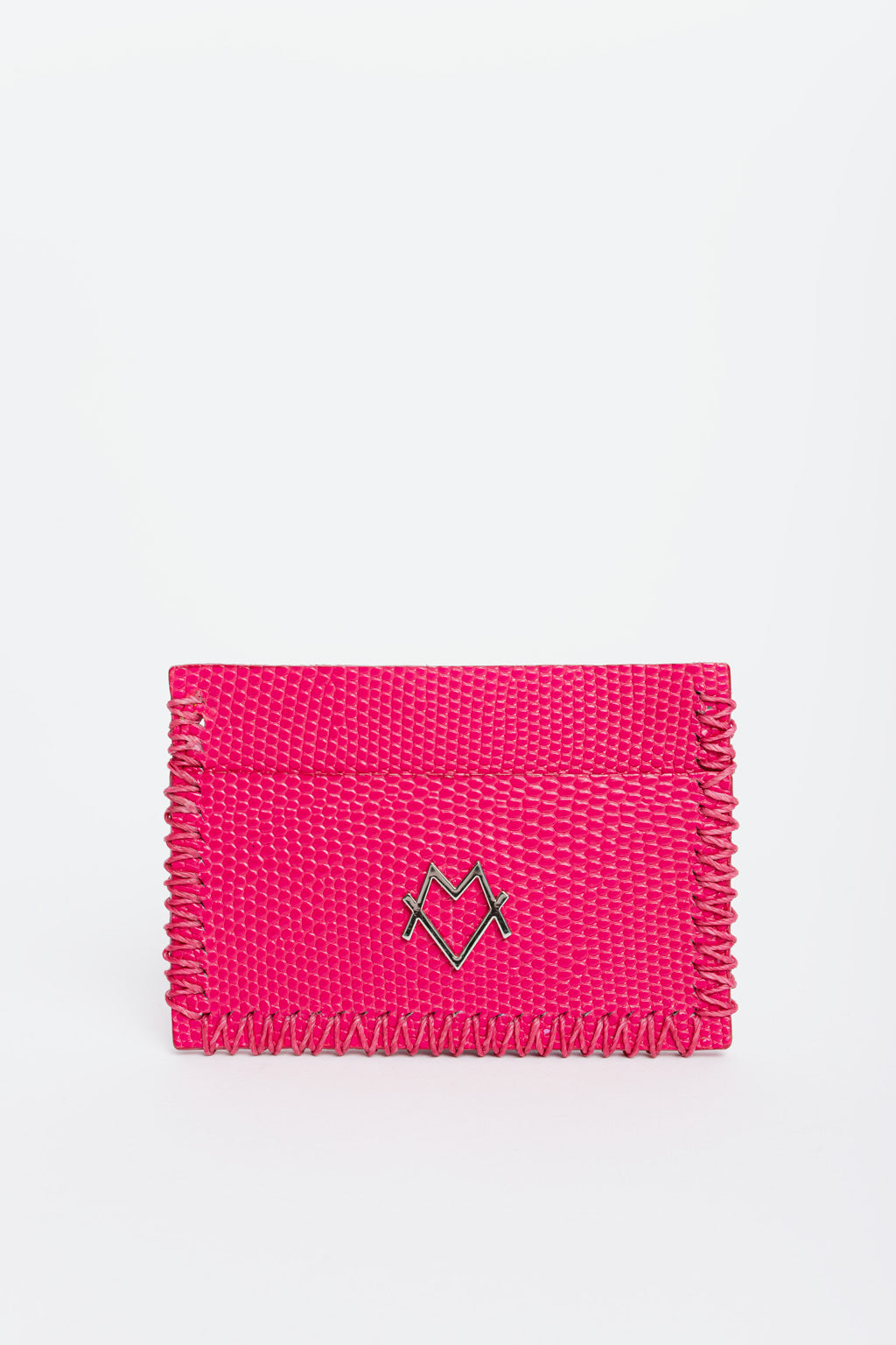 Card Holder in Fuchsia lizard-effect leather