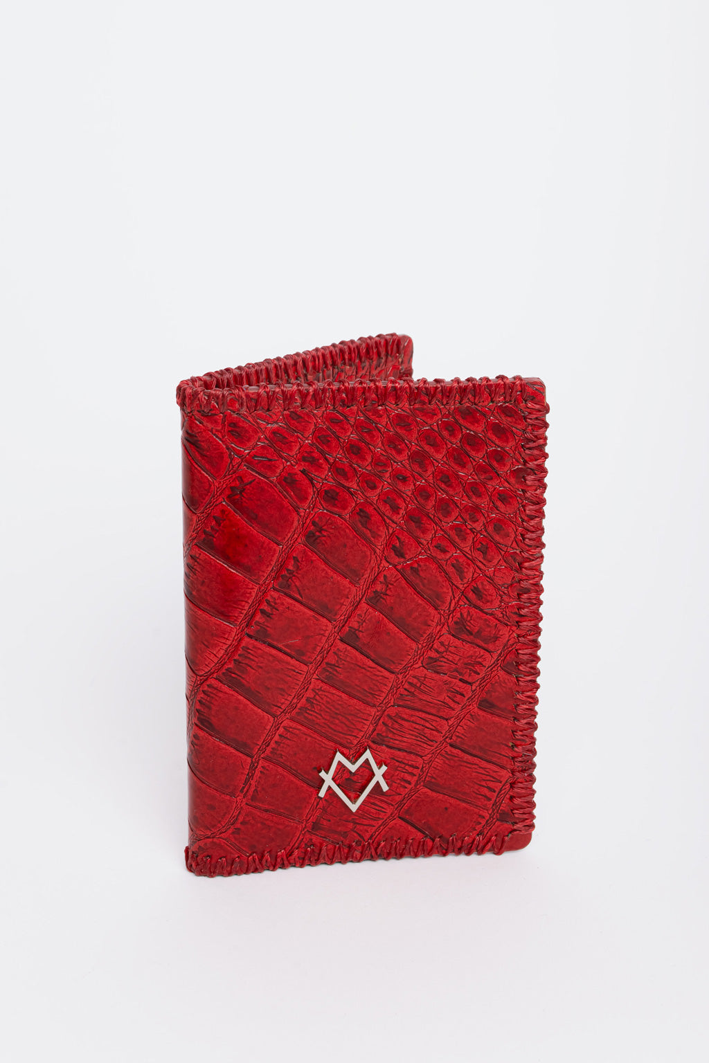 Passport Holder in Burgundy crocodile-effect leather