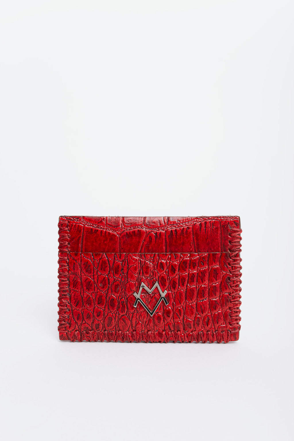 Card Holder in Burgundy crocodile-effect leather