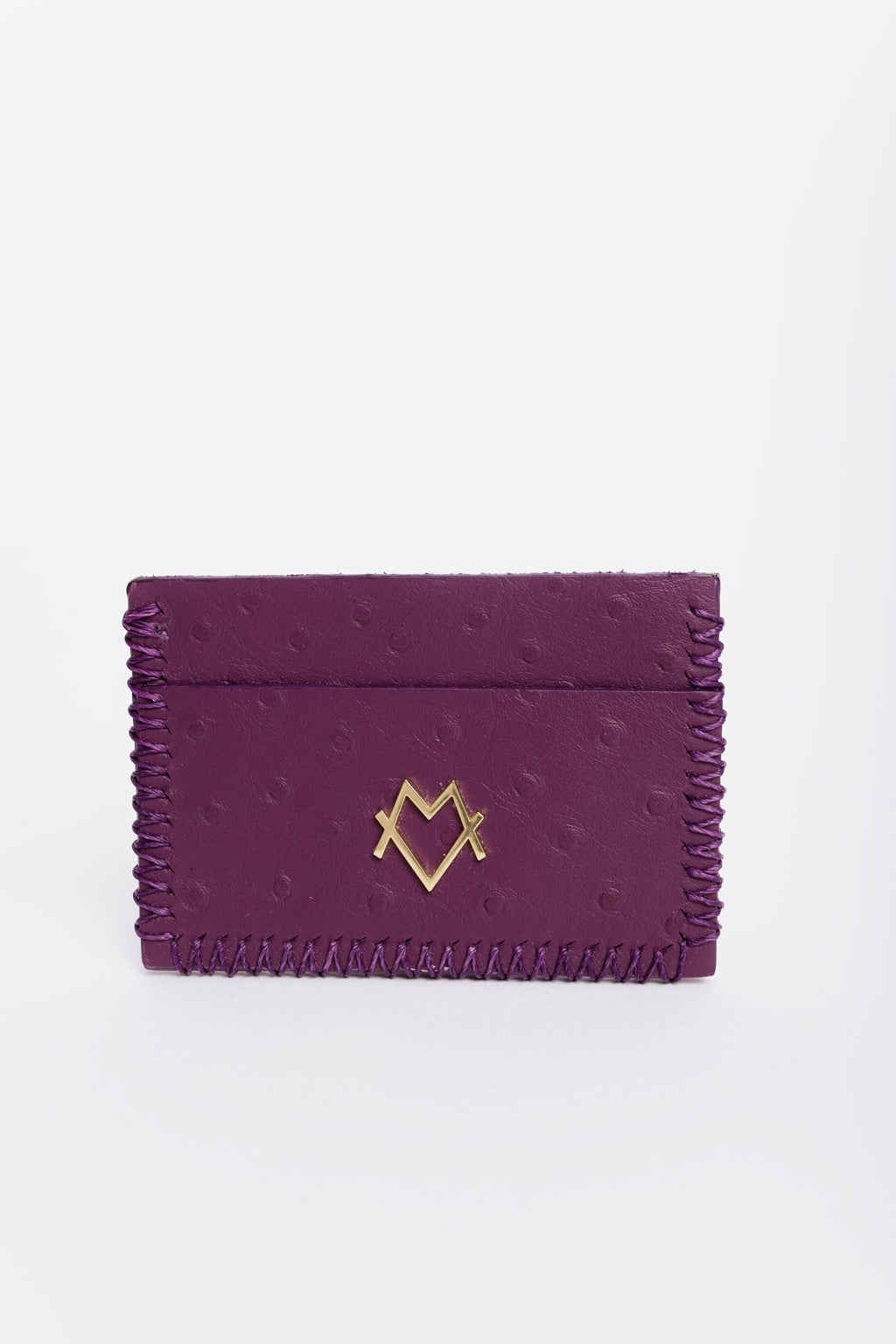 Card Holder in Purple ostrich-textured leather