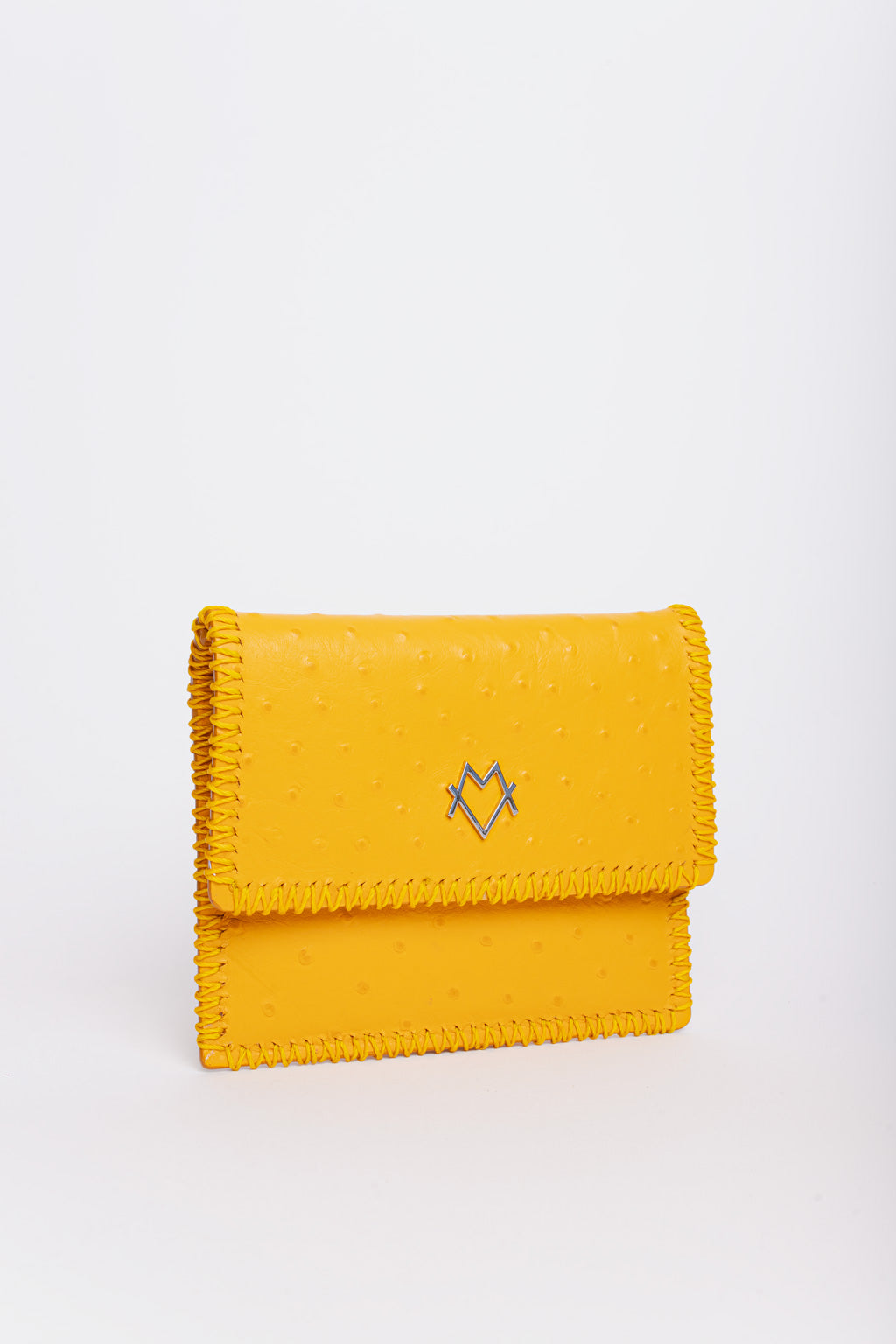 Mini Envelope wallet in Mustard with ostrich-effect leather
