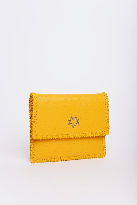 Mini Envelope wallet in Mustard with ostrich-effect leather