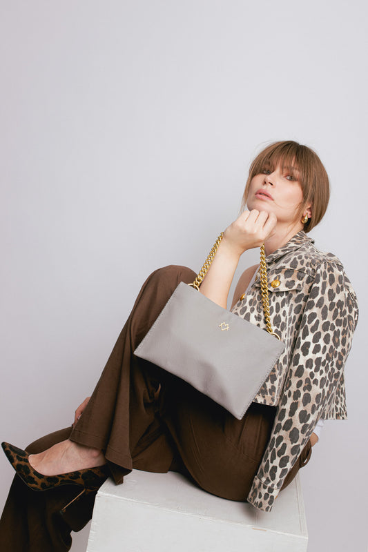 Tina in Gray with gold chain